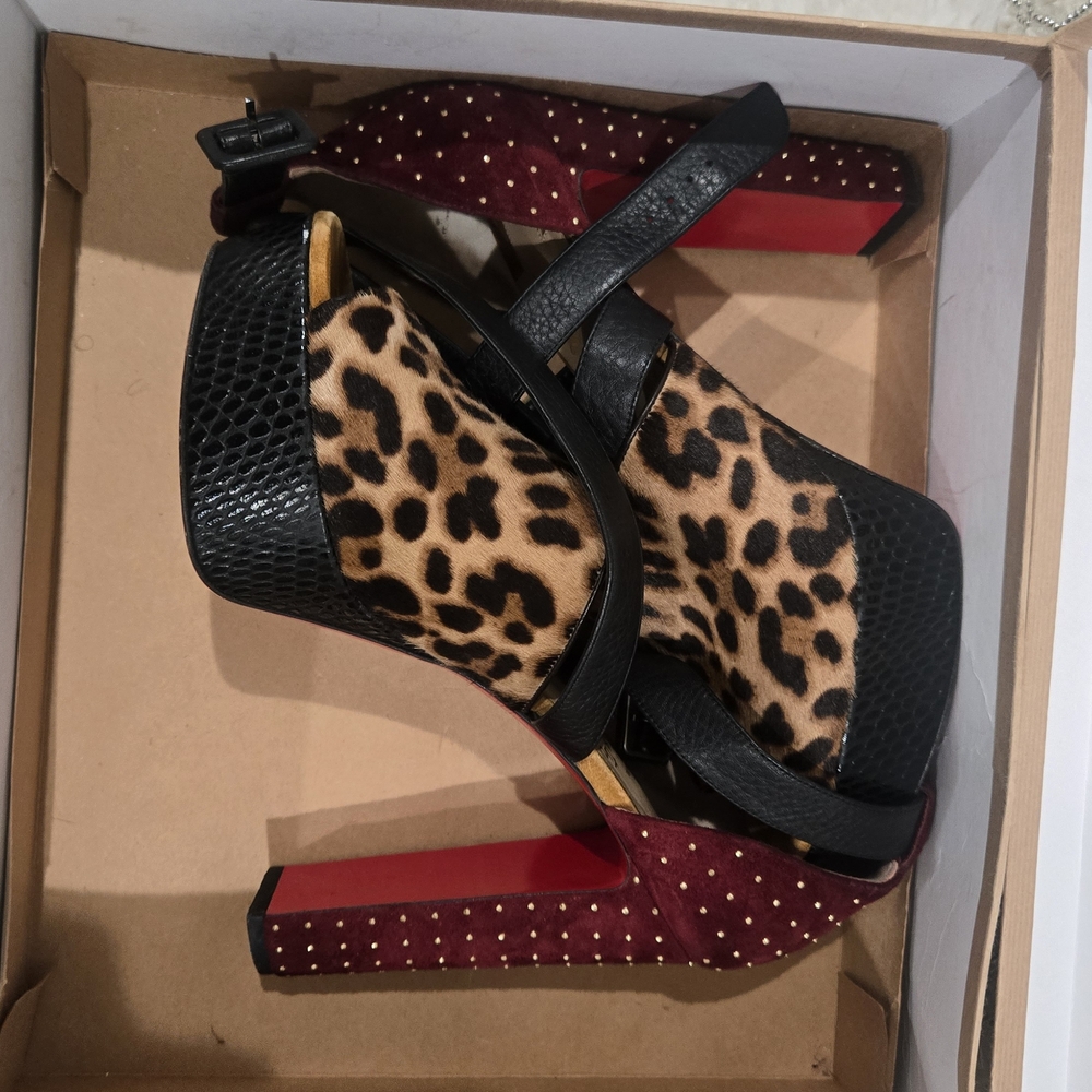 Christian Louboutin Leopard and Burgundy Platform Heels